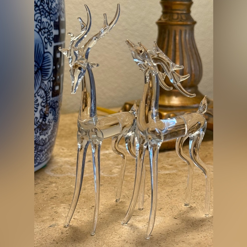 Vintage 1980s Glass Reindeer Figurines - Set of 2